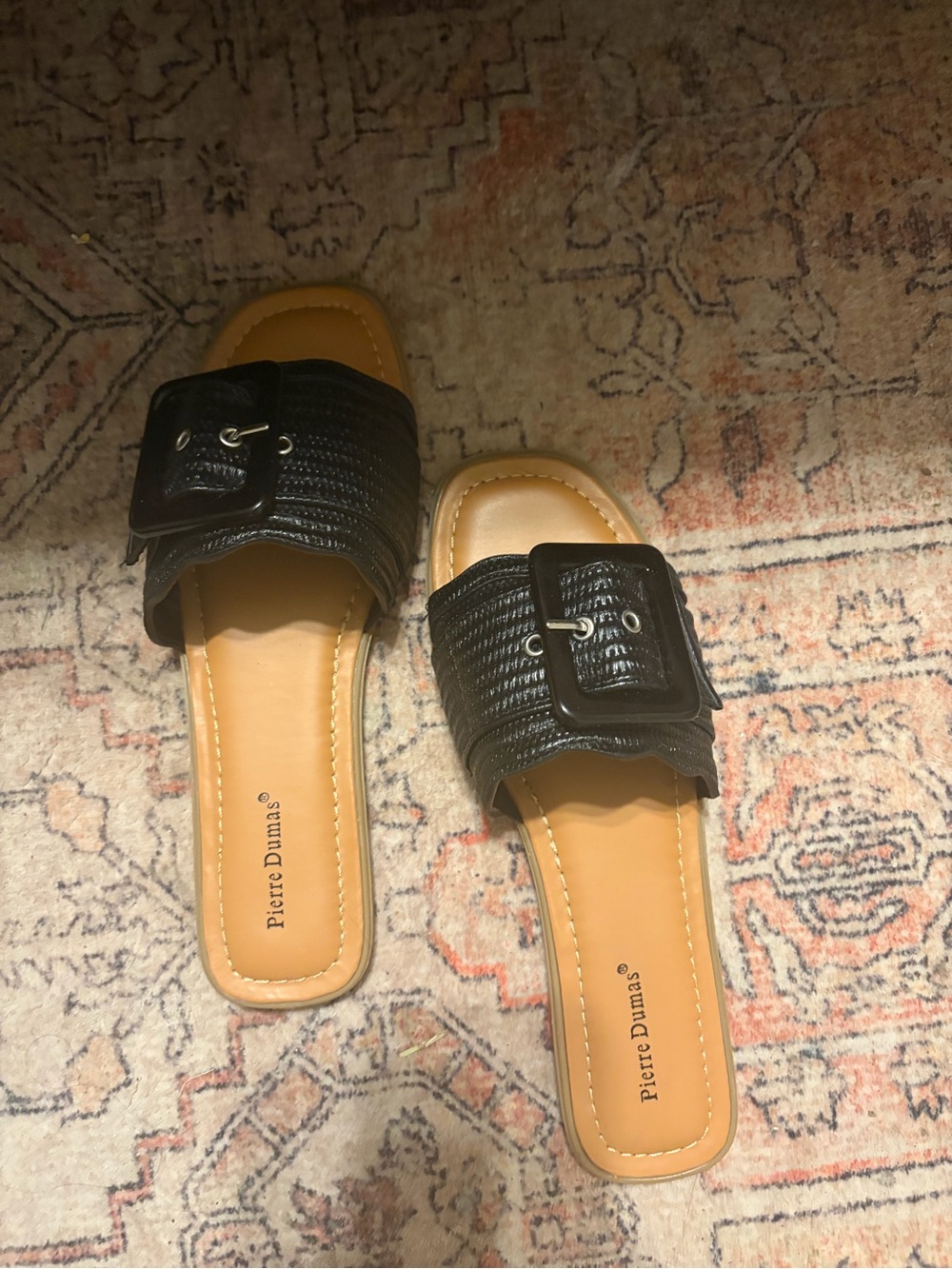 Pierre Dumas Black Slide Sandals with Buckle